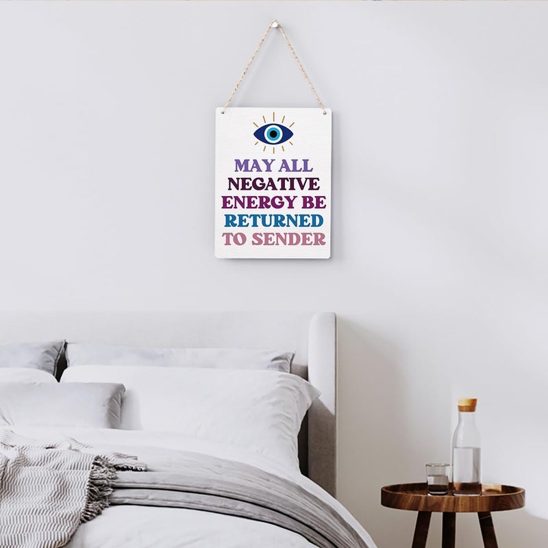 BELLOWDEER Evil Eye Decor Witchy Gifts for Witchcraft Lover, May All Negative Energy Be Returned to Sender Wall Hanging, Inspirational Wall Art for Home Office Decoration 8x10 Inches - Image 3
